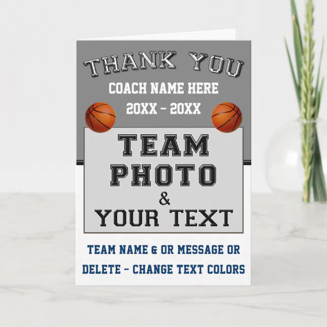 Basketball Coach Thank You Card, Personalised Card | Zazzle