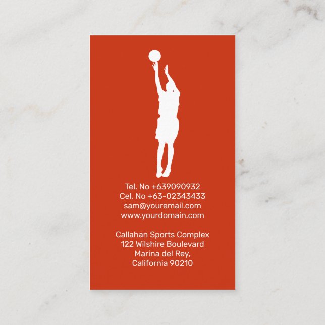 Basketball Coach Trainer Red Orange Business Card (Back)