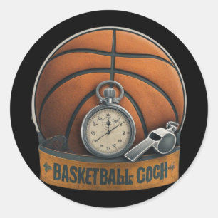 Basketball Coach Whistle Stopwatch Classic Round Sticker