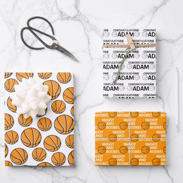 Basketball Congratulations Wrapping Paper Sheets  (Front)