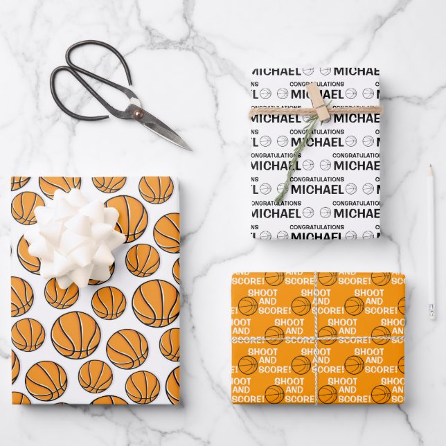 Basketball Congratulations Wrapping Paper Sheets  (Front)