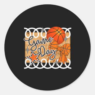 Basketball Coquette Bow Game Day Women Girl  Classic Round Sticker