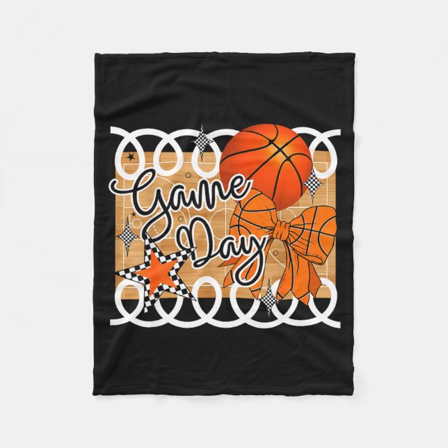 Basketball Coquette Bow Game Day Women Girl  Fleece Blanket (Front)