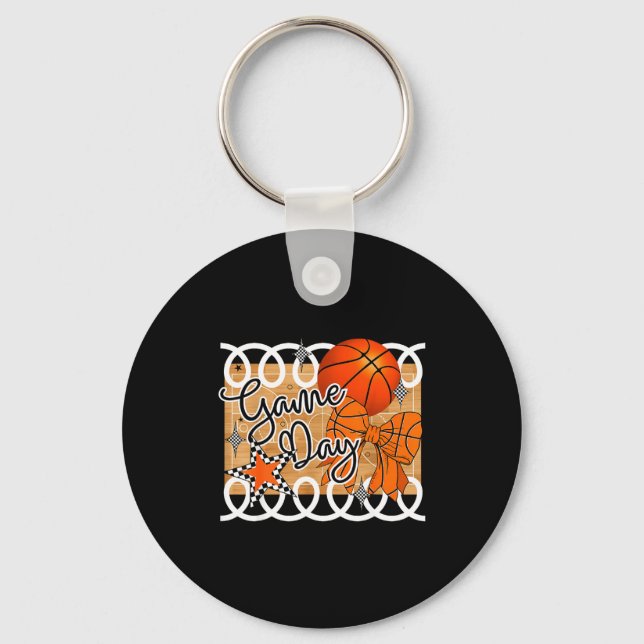 Basketball Coquette Bow Game Day Women Girl  Key Ring (Front)