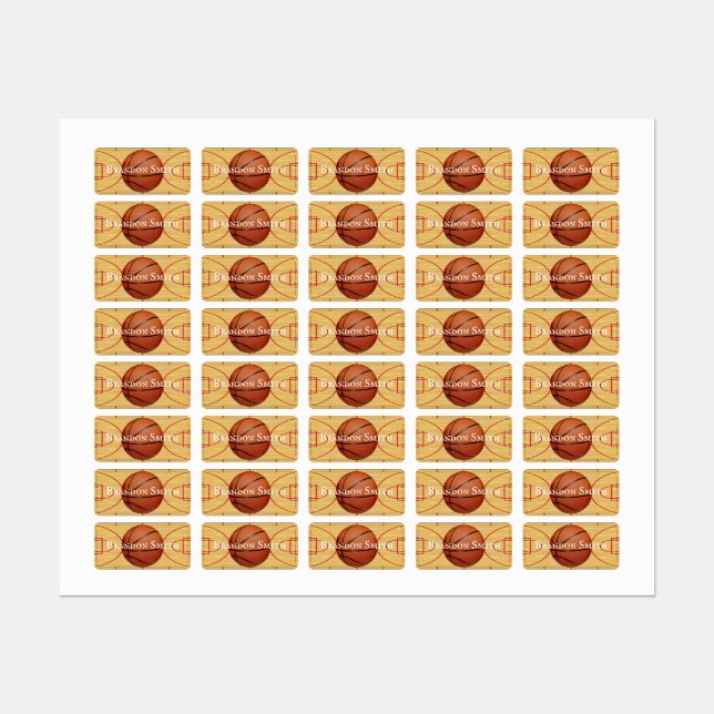 Basketball Court Ball Design Name Tags (Sheet)