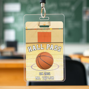 Basketball Court Coach Teacher Student Hall Pass ID Badge