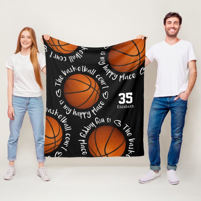 basketball court my happy place girly sports room fleece blanket (In Situ)
