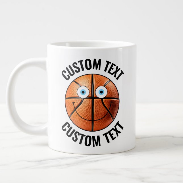 Basketball Custom Happy Face & Personalised Text Large Coffee Mug (Left)