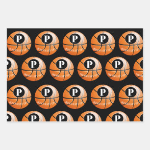 Basketball Custom Monogram Name Wrapping Paper Sheet