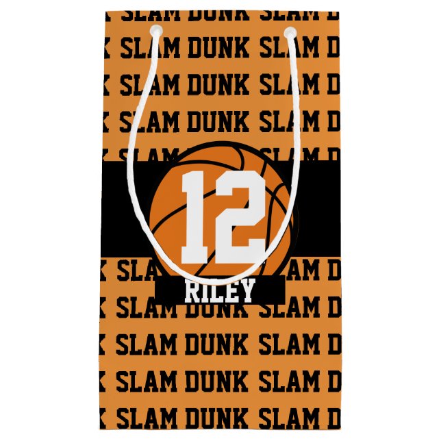 Basketball Custom Name Age Slam Dunk Small Gift Bag (Front)