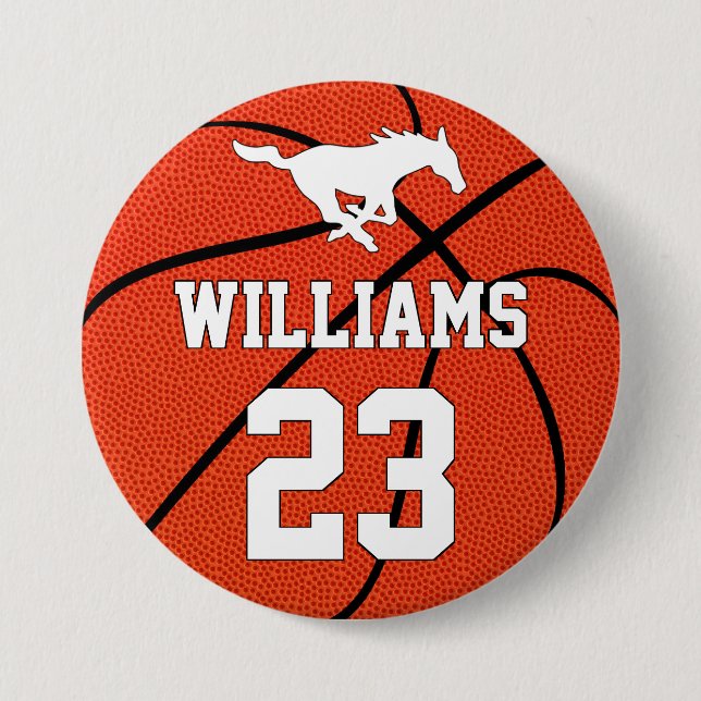 Basketball Custom Player Name Number and Team Logo 7.5 Cm Round Badge (Front)