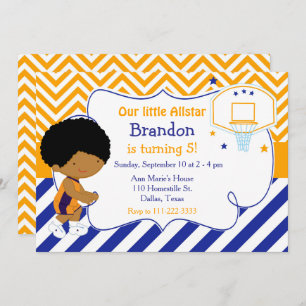 Basketball Cute African American Birthday Party Invitation