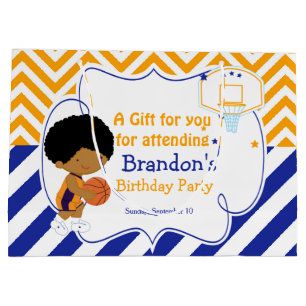 Basketball Cute African American Boy Thank You Large Gift Bag