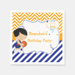 Basketball Cute Black Hair Boy Birthday Party Napkin