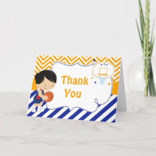 Basketball Cute Black Hair Boy Birthday Party Thank You Card