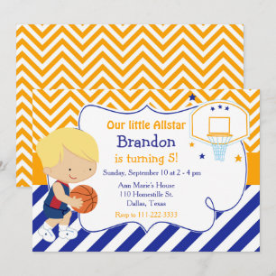 Basketball Cute Blonde Boy Birthday Party Invitation