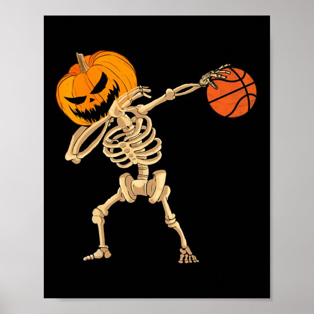 Basketball Dabbing Skeleton Men Boys Halloween Bas Poster (Front)