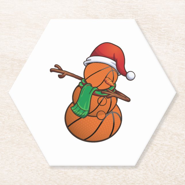 Basketball Dabbing Snowman Christmas Paper Coaster (Front)