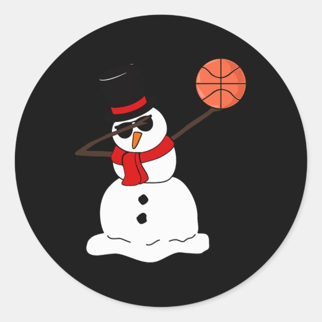 Basketball Dabbing Snowman Light Christmas Basketb Classic Round Sticker (Front)