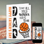 Basketball Dad Swishes come True Father's Day Card<br><div class="desc">Cute Funny basketball themed father's day card. The design is lettered with Happy Father's Day Dad in oversized typography, decorated with basketball player silhouettes. The fun pun reads "may all you swishes come true" in decorative typography with an illustration of a basketball going in the net. The template is set...</div>