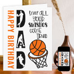 Basketball Dad Swishes come True Funny Birthday Card<br><div class="desc">Cute Funny basketball themed birthday card for dad. The design is lettered with Happy Birthday Dad in oversized typography, decorated with basketball player silhouettes. The fun pun reads "may all your swishes come true" in decorative typography with an illustration of a basketball going in the net. The template is set...</div>