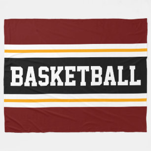 BASKETBALL Deep Red Black Yellow Racing Stripes Fleece Blanket