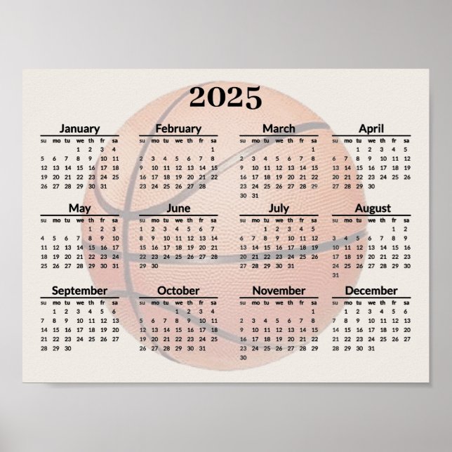 Basketball Design 2025 Calendar Poster  (Front)
