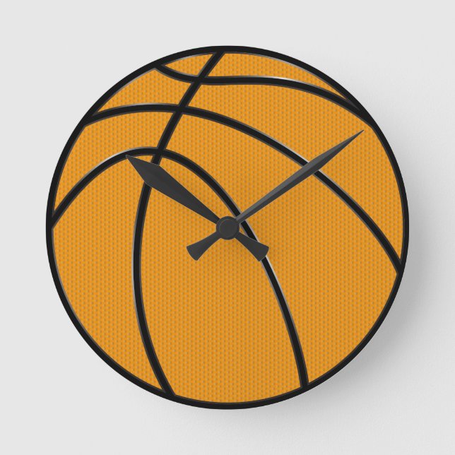 Basketball Design in Classic Orange and Black Round Clock (Front)