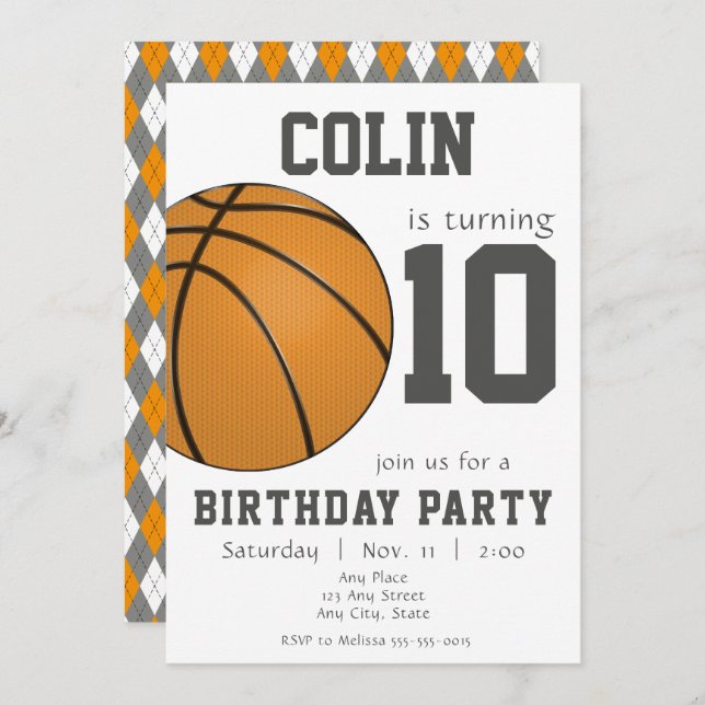Basketball Design in Orange and Black Invitation (Front/Back)