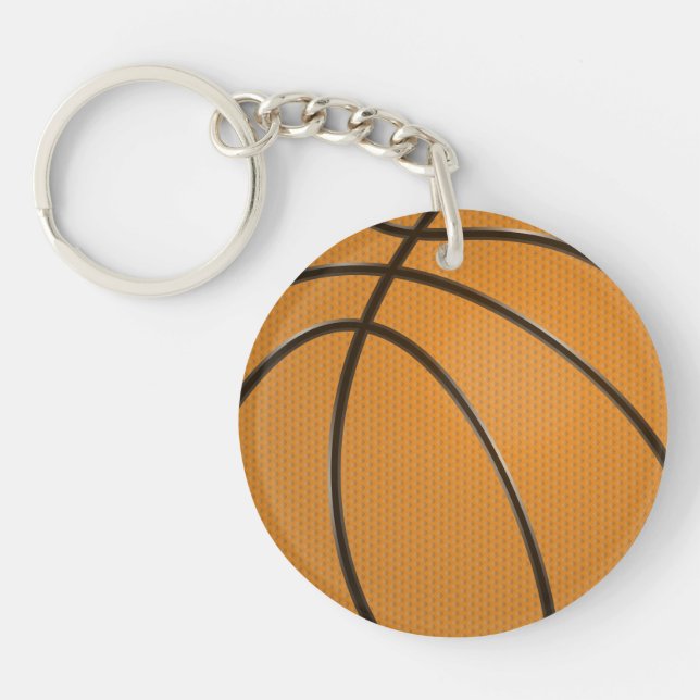 Basketball Design in Traditional Orange and Black Key Ring (Front)