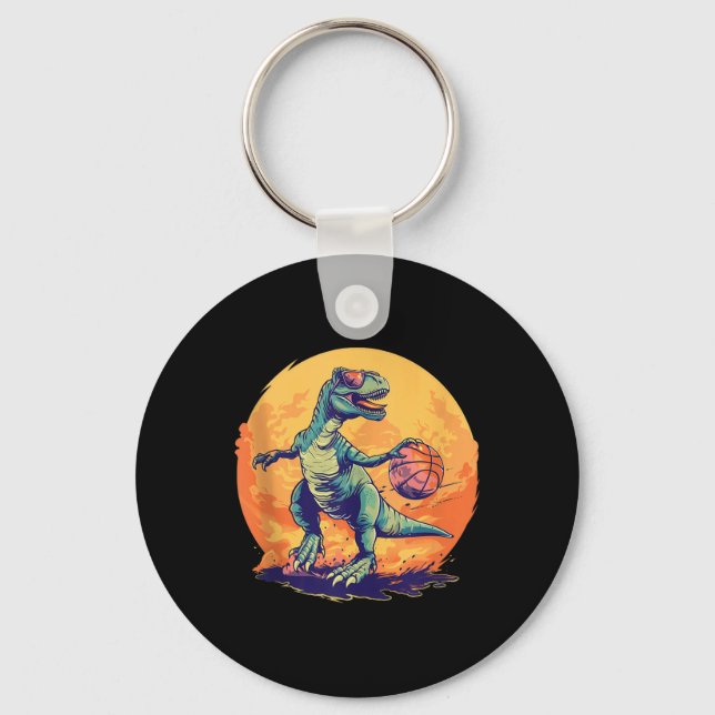 Basketball Dino T-rex Drawing Basketball Player Ar Key Ring (Front)