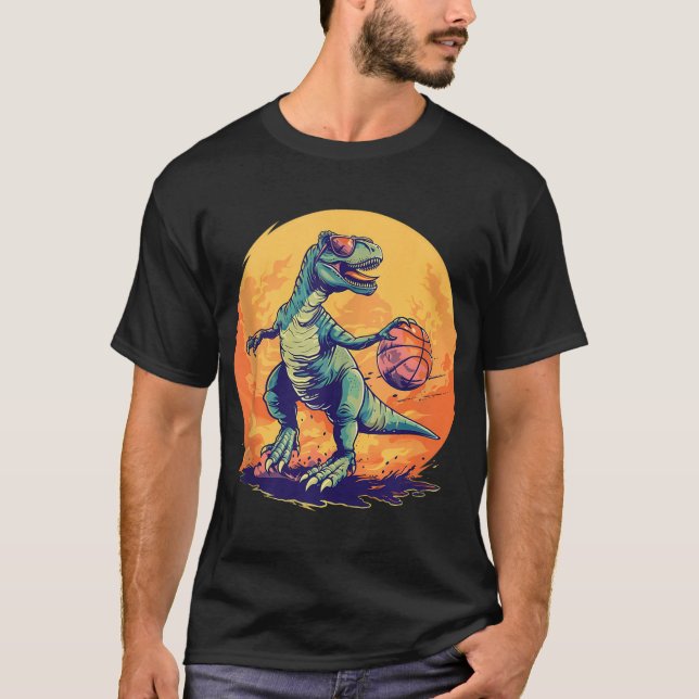 Basketball Dino T-rex Drawing Basketball Player Ar T-Shirt (Front)