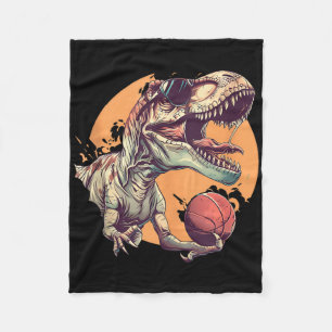 Basketball Dino T-rex Portrait Bball Player Basket Fleece Blanket