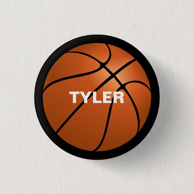 Basketball, DIY Name in White, Black 3 Cm Round Badge (Front)