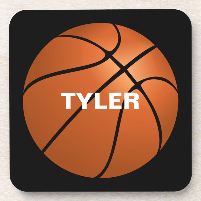 Basketball, DIY Name in White, Black Coaster (Front)