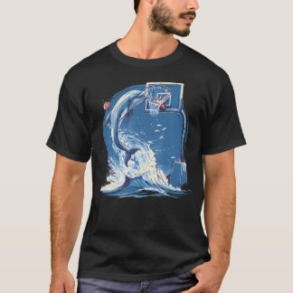 Basketball Dolphin Waves Nature Artwork T-Shirt