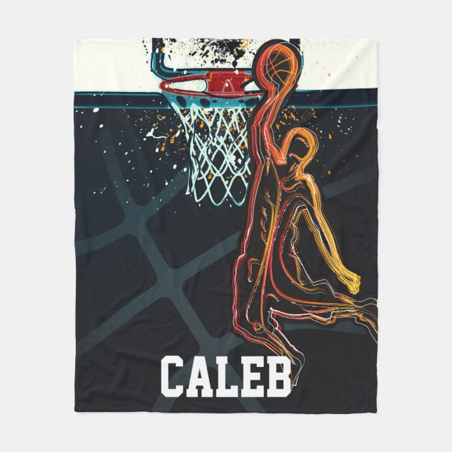 Basketball Dunk Jump Shot Modern Urban Cool Fleece Blanket (Front)