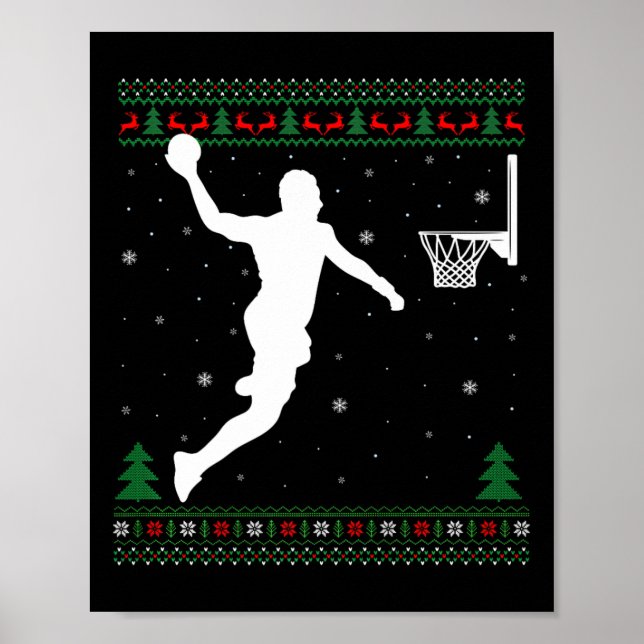 Basketball Dunking Xmas Ugly Basketball Player Chr Poster (Front)