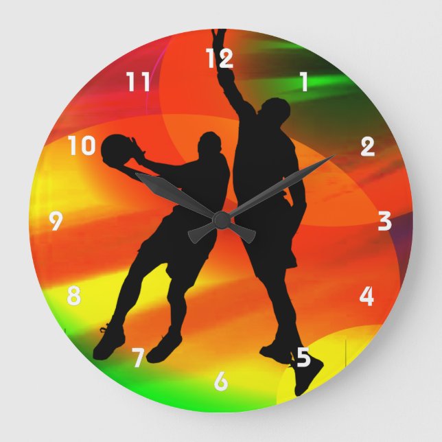 Basketball Duo Bright Court Lights Large Clock (Front)