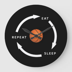 Basketball Eat Sleep Repeat Sports Fan Saying Large Clock