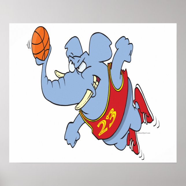 basketball elephant cartoon poster (Front)