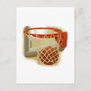 Basketball falling through hoop postcard