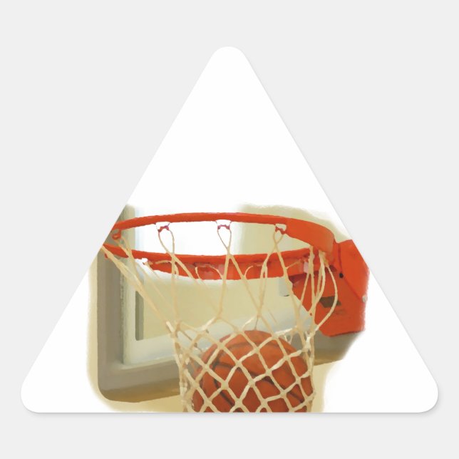 Basketball falling through hoop triangle sticker (Front)