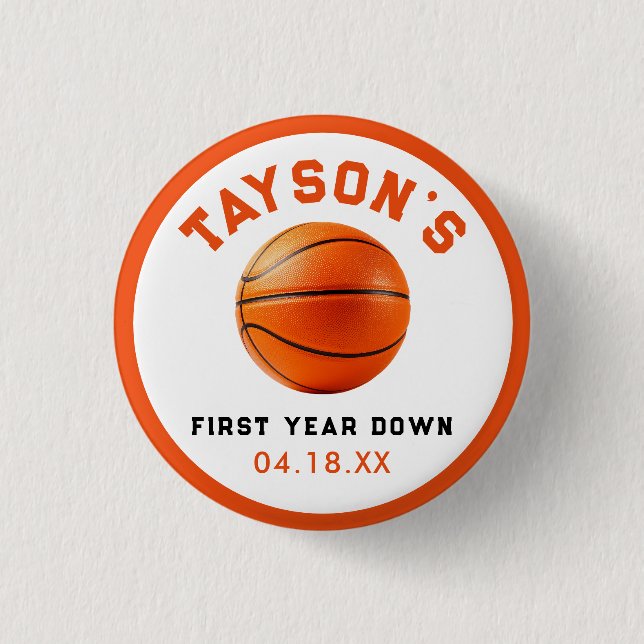 basketball First Year Down 1st Birthday 3 Cm Round Badge (Front)