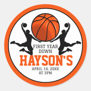 Basketball First Year Down 1st Birthday Classic Round Sticker