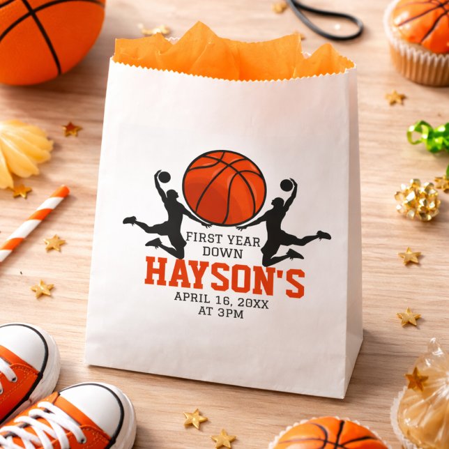 Basketball First Year Down 1st Birthday Favour Bag (Basketball First Year Down 1st Birthday Favor Bag)