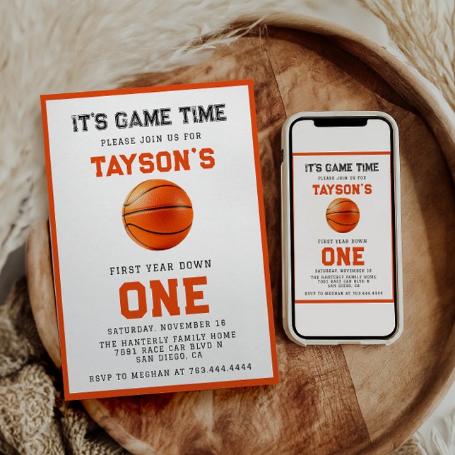 Basketball First Year Down 1st Birthday  Invitation (Creator Uploaded)