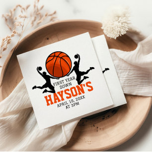 Basketball First Year Down 1st Birthday Napkin