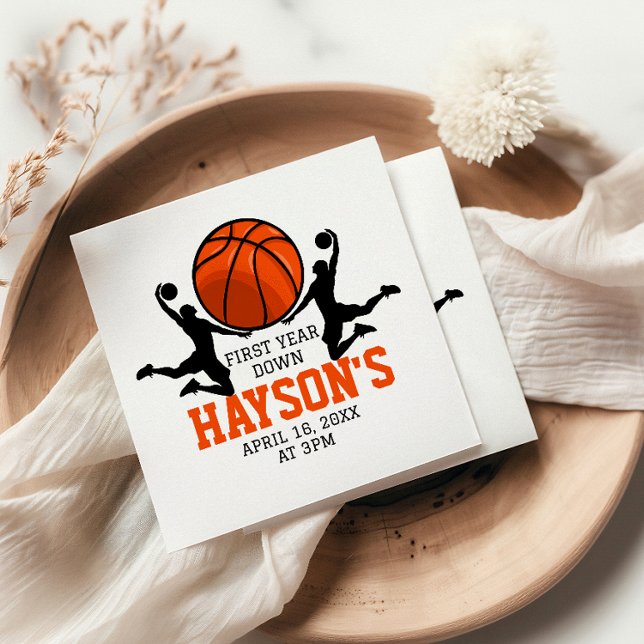 Basketball First Year Down 1st Birthday Napkin (Creator Uploaded)