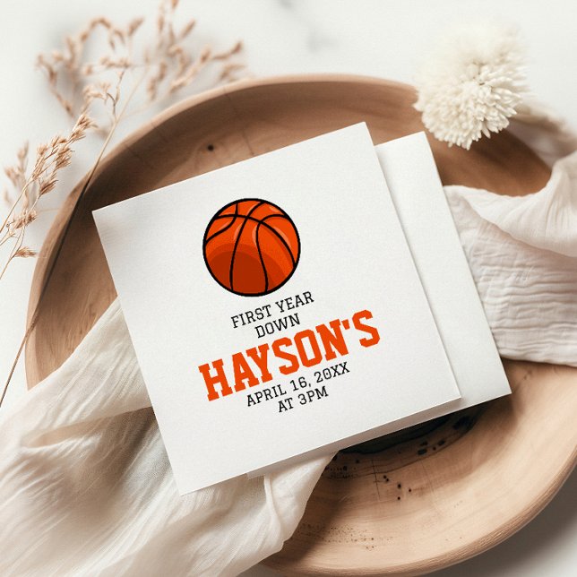 Basketball First Year Down 1st Birthday Napkin (Creator Uploaded)